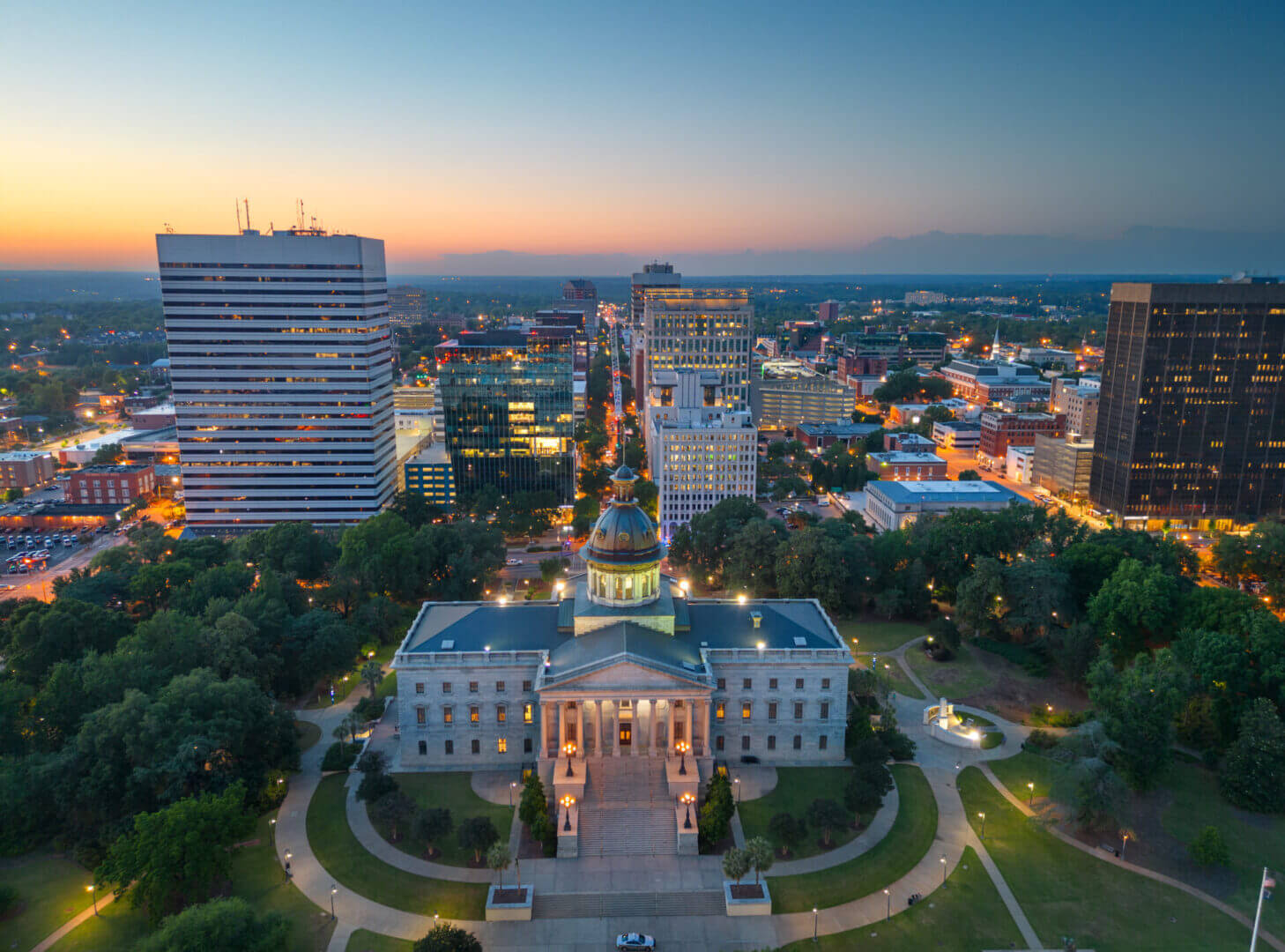 Downtown buildings at dusk