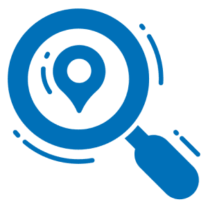Blue location search graphic on black