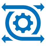 Blue gear with arrows symbol