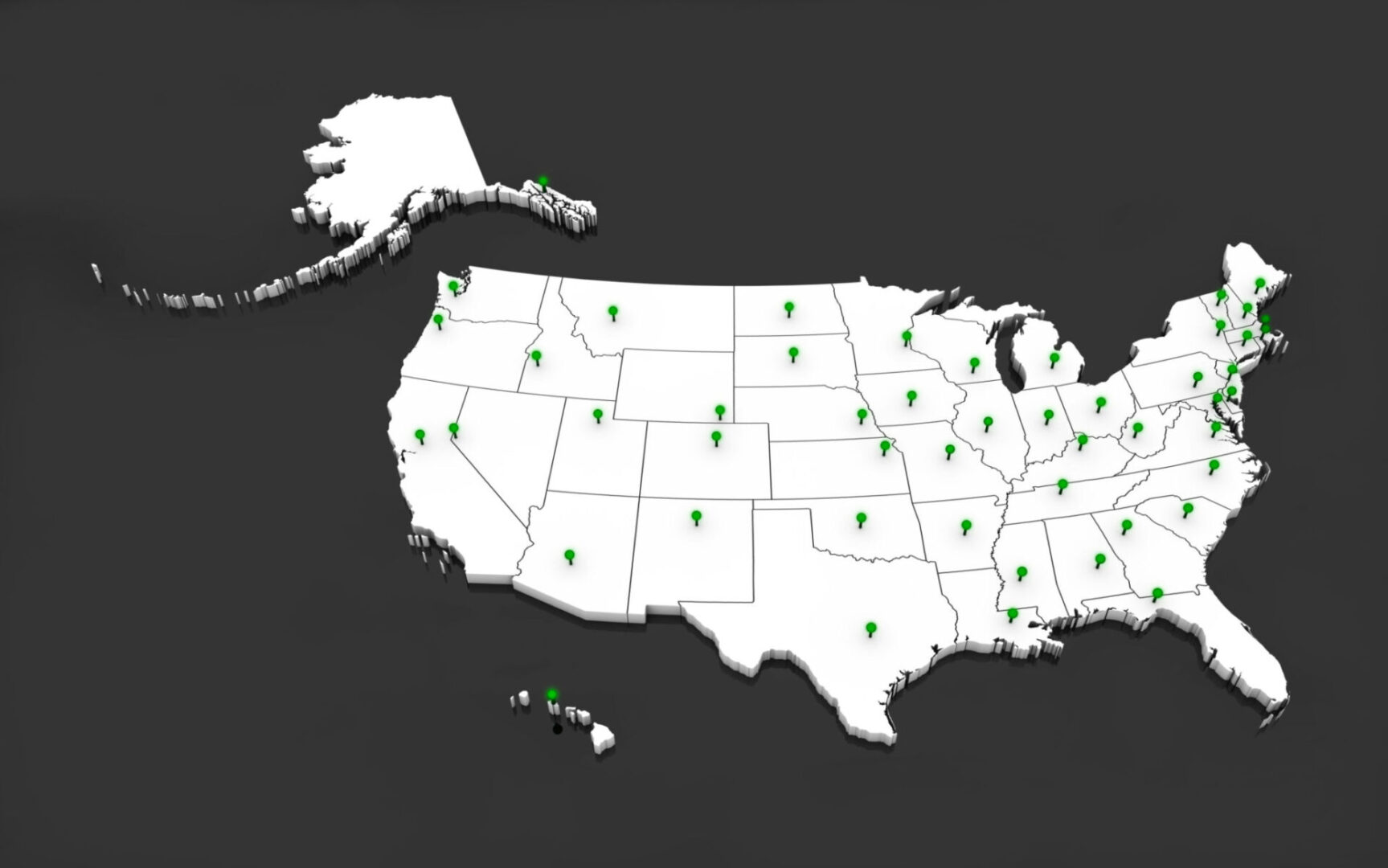 U.S. map showing specific points